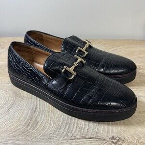 Marc Nolan Mens Boardwalk Black Crocskin Leather Horse-Bit Sneakers Sz 11